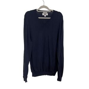 J Abdoud Men's 100% fine Merino wool navy‎ v neck sweater XXL